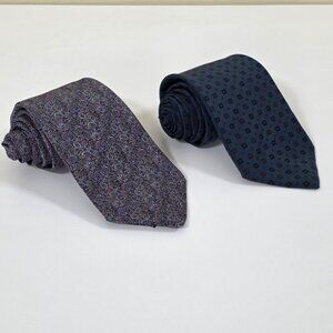 Diva Pure Silk Tie Lot of 2 Italy AOP Geo Tiny Paisley Preppy W3 L56.5-58 Inches